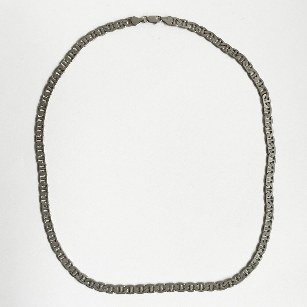 Heavy Matte Silver Tone Anchor Chain Necklace